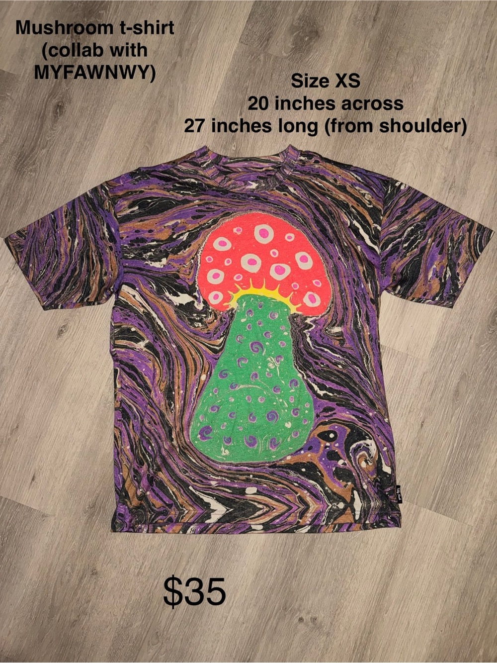 Teddy Fresh X Myfawnwy Collab Mushroom Graphic Tee - Purple/Green/Red